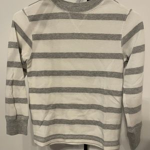 Gray and white stripped long sleeve shirt.